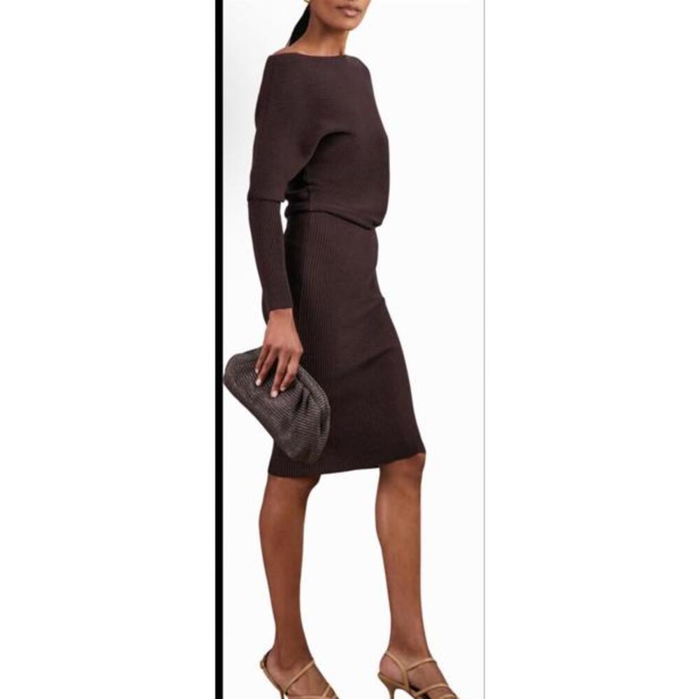 New Reiss LARA OFF-THE-SHOULDER RIBBED MIDI DRESS IN Plum Purple Sz L $295 - Picture 3 of 12